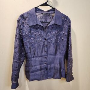 Nic + Zoe Purple Long Sleeve Embellished Lyocell Button Down Shirt Size 10